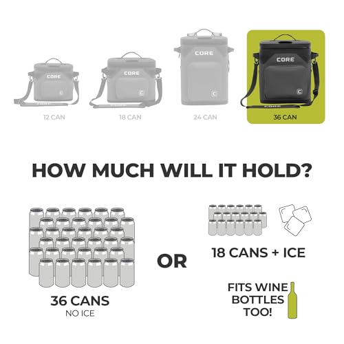 Image of CORE Magnetic Leak Proof Soft Cooler with Waterproof Zipper | Insulated Bag Portable Ice Chest Box | Best Soft Cooler for Food & Beverages for Tailgating, Car Camping, Travel, and Family Beach Picnics