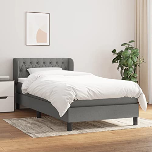 vidaXL Boxspringbett mit Matratze Bettgestell Einzelbett Polsterbett Bett Bettrahmen Lattenrost Hotelbett Schlafzimmerbett Dunkelgrau 100x200cm Stoff