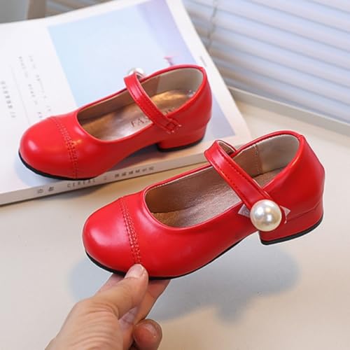 Girls Low Heels PU Leather Princess Dress Shoes Pearl Mary Jane Pump for Wedding Party2