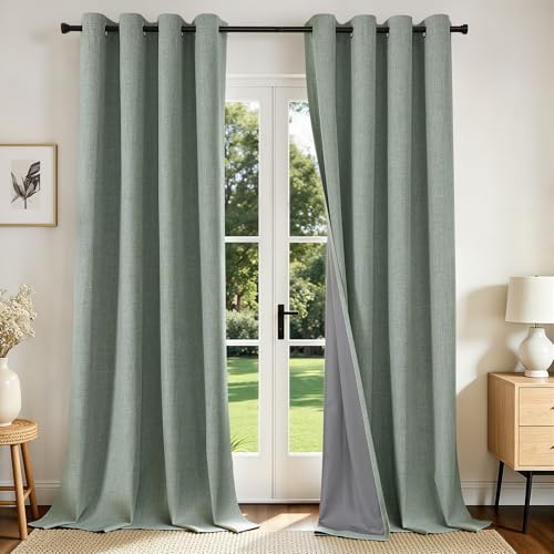 Image of Joydeco Blackout Curtains 95 Inches Long 2 Panels Burg, Room Darkening Curtains for Bedroom, 100% Black Out Textured Thermal Drapes Privacy Protection 2 Panels Set(W52 x L95 Inch, Sage Green)