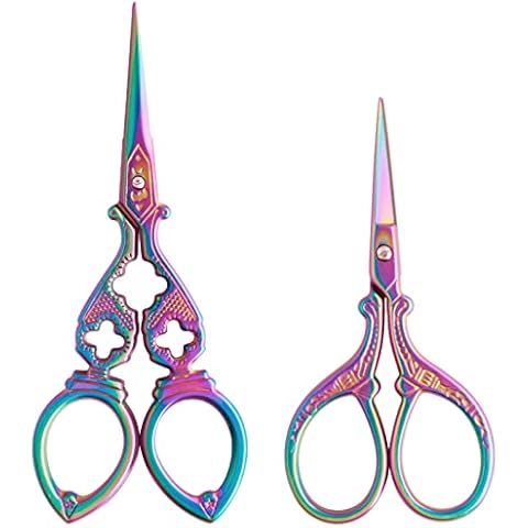 Asdirne Embroidery Scissors, Stainless Steel Sharp Tip Scissors, Thread Scissors DIY Tools for Embroidery, Craft, Needle Work, Art Work & Everyday Use, 2 Pcs, 4.7"/5.3",Colourful Cover