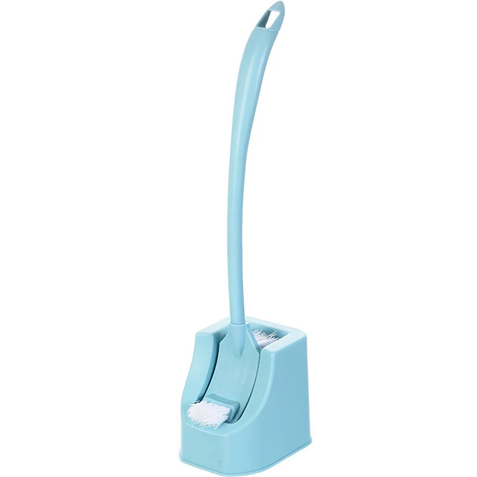 Toilet ScrubberMultifunction Double Head Plastic Toilet Brush Curved Bathroom Cleaning Scrubber Bending Thicken Handle Corner Brush Holder(Blue)
