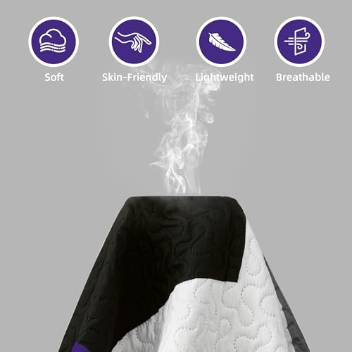 Image of Tyrot 3 Piece Purple Black Quilt Full /Queen Size White Grey Bedding Set