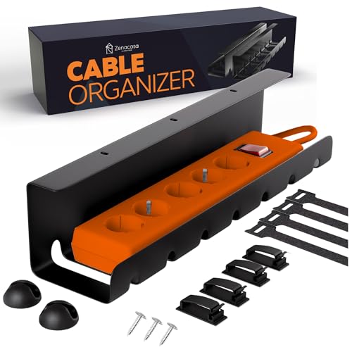 Zenacasa Organizzatore Cavi Scrivania in Acciaio Nero - Montaggio Facile - Nascondi Cavi Scrivania Robusto e Pratico