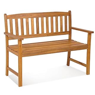 COSTWAY 2-Person Garden Bench, All-Weather Acacia Wood Patio Loveseat Park Bench Chair, Outdoor Furniture Leisure Porch Seating for Balcony, Deck and Poolside, 360kg Load Capacity (110 x 56 x 86 cm)
