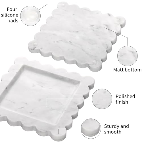 Square Marble Decorative Tray with Scalloped Edge,Luxury Natural Italian Stone Bathroom Vanity Tray, Dresser Top Perfume Coffee Home Sink Tray, Key Trinket Ring (Carrara White, 8 * 8) by HESHIBI - Image 5