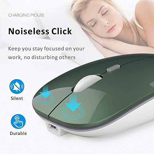 Mouse Wireless Ricaricabile, Coener Senza Fili Silenzioso 2,4G 1600DPI Mouse Portatile da Viaggio Ottico con Ricevitore USB per Windows 10/8/7/XP/Vista/PC/Mac (Verde)