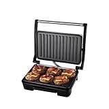 Parrilla Eléctrica,Placas Antiadherentes,Panini Grill,Grill Sandwichera Plancha,850wParrilla Eléctrica con Revestimiento Antiadherente,Superficie 23 x 14 cm, cuerpo de acero inoxidante. Sokany