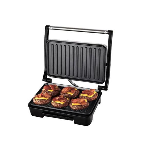 Parrilla Eléctrica，Placas Antiadherentes,Panini Grill，Grill Sandwichera Plancha，850wParrilla Eléctrica con Revestimiento Antiadherente,Superficie 23 x 14 cm， cuerpo de acero inoxidante. Sokany