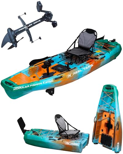 Reel Yaks Radar Modular Fishing Kayak - Propeller Drive, 9.5ft, 400 lbs Capacity, Sunrise - Pedal Fishing Kayaks for Adults & Youth, Sit on Top, Compact Storage, Lightweight, Durable, Easy Transport