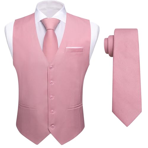 YOHOWA Men's Formal Suit Vest and Tie Set Business Casual Waistcoat Solid Colors Wedding Western Tuxedo Vest V-Neck2