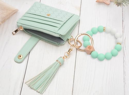Image of COOLANS Silicone Bracelet Wristlet Wallet Credit Card Holder RFID ID Window Key Ring Tassel Slim Wallet Women Keychain Purse