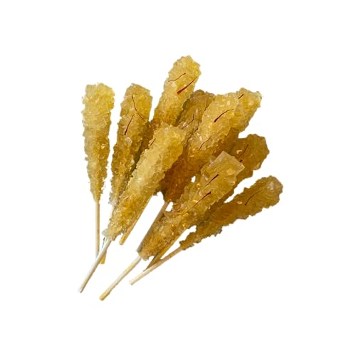 SIVIFOOD Kandiszucker Sticks mit Safran 10 Stück - goldener Kandis am Stiel für Tee Nabat Saffron Zucker am Stab Kaffee Kandissticks zum verschenken Geschenk Dekoration Stäbchen Weihnachten
