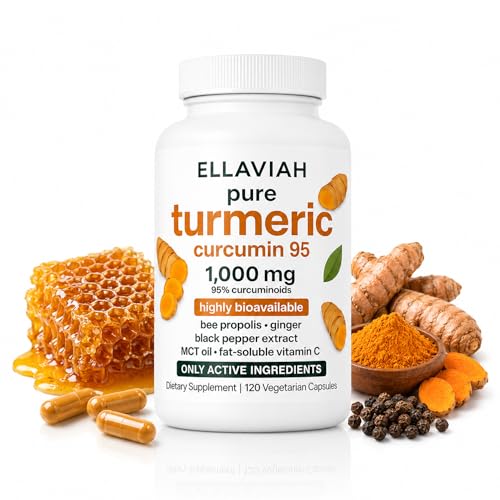 ELLAVIAH Pure Turmeric Curcumin 95 1 000mg Turmeric 95% Curcuminoids with Black Pepper Bee Propolis Ginger & Vitamin C Pure Turmeric Formula for Daily Balance 120 Vegetarian Capsules