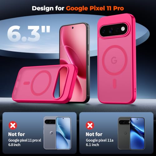 Image of SUPFINE Magnetic for Google Pixel 11 Pro Case - Hot Pink | With Screen Protector,Translucent Matte,Built-in Magnets,Military Grade Drop Protection,Shockproof Phone Cover