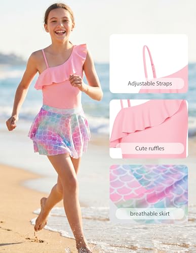 Image of GRACE KARIN Girls One Piece Swimsuits with Mesh Skirt Bathing Suit Swimwear 6-14Y
