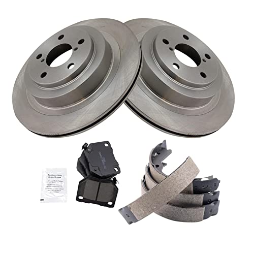 Image of TRQ Rear Brake Pad and Rotor Set Ceramic Parking Shoe Compatible with 2006-2007 Subaru Impreza