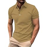 CEWIFO T-Shirt Uomo Slim Fit Manica Corta Camicia Cotone Lunga Economica Camicie Maniche Corte Sportiva con Colletto Aperto E Tessuto A Coste per Stile Casual Versatile (Khaki, L)