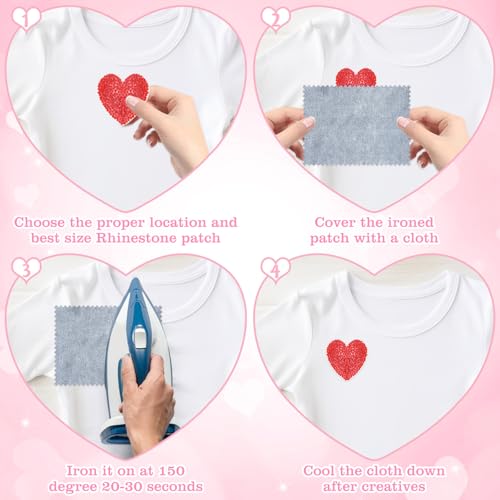 24 peças coloridas, tamanho misto, strass, ferro em remendos de coração de cristal para roupas, jean