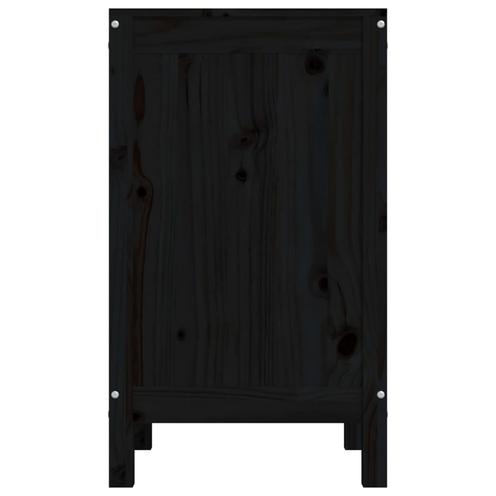 Wäschetruhe Schwarz 44x44x76 cm aus massivem Kiefernholz mit Deckel Gasdruckfeder, Wäschebehälter und Wäschesortierer für Bad, Schlafzimmer und Waschküche