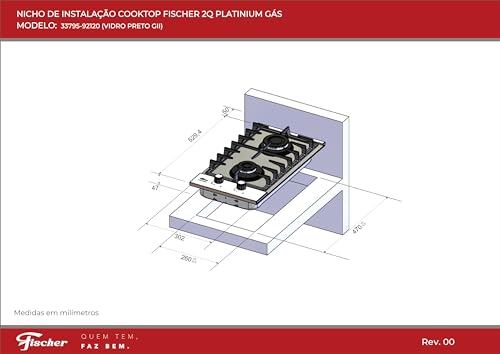 FISCHER COOKTOP À GÁS 2 BOCAS PLATINIUM MESA VIDRO PRETO 33795-92120