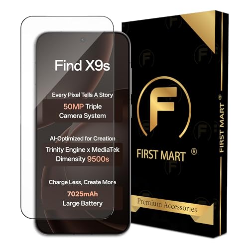 Image of FIRST MART Tempered Glass for Oppo Find X9s, 9H Full-Glue Screen Protector, 3D Edge-to-Edge, HD Clear, Oleophobic, Case-Friendly, Black, Pack of 1
