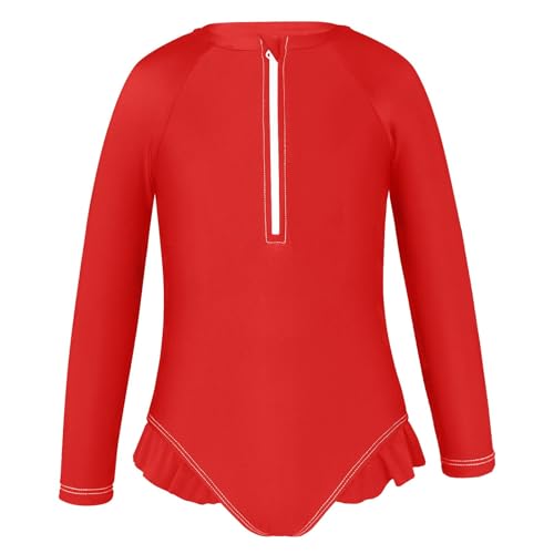 Girls Swimsuit One Piece Quick Dry Rash Guard Hawaii Swimwear Bathing Suit for Kids, Strong Red 3T2