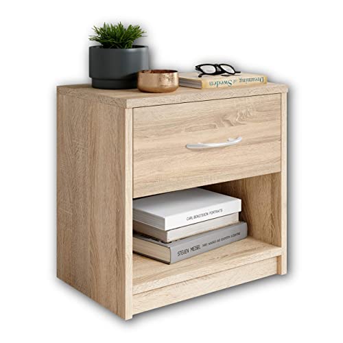 Stella Trading Pepe Aspect Table de Chevet Simple avec Un tiroir Convenant à Chaque lit et Chambre à Coucher, Bois, Chêne Sonoma, 39 x 41 x 28 cm