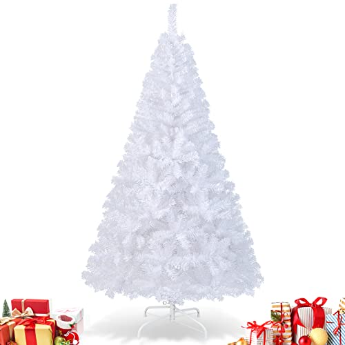 Multigot 5FT/ 6FT/ 7FT/ 8FT Christmas Tree Artificial White Xmas Tree with Metal Stand Indoor Outdoor Traditional Holiday Decoration (1.8m)