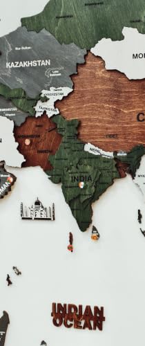 Image of Woodsify 3D Wooden World Wall Decor for Home & Office, Birch Plywood XL Full Pack with Countries, States & Capitals Names, Large Educational Travel-Themed Wall Art (Blue & Brown) - 110 x 60 CM