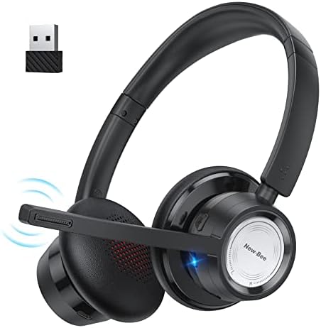 New bee Wireless Headset with Microphone Noise Cancelling Bluetooth Headset with 20hrs Talk time & Mute Button for Work/PC/Office/Zoom/Skype (Include USB Dongle)