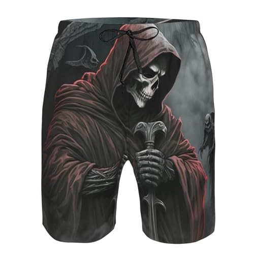 Grim Reaper Sickle red Cloak Death Dark Mens Swim Trunks Swim Board for Teen Shorts Surf Swimming Beach Trunks X-Large, White