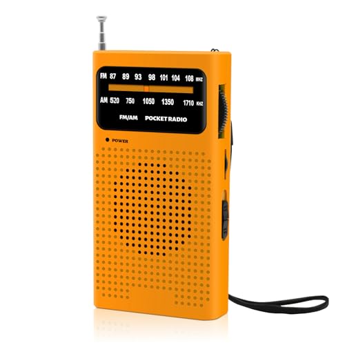 Benss Small Radios Portable AM FM, transistor radios 2AA Battery Operated with Best Reception, Radio with Speaker & Headphone Jack, Pocket Radio for Indoor, Outdoor and Emergency Use(Yellow)