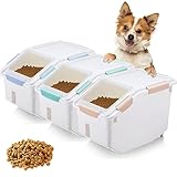 Sunnyray 3 Pcs 22 lb Dog Food Storage Container Large Airtight Pet Food Storage Dry Cat Dog Food Bin with Sealed Bucket for Kitchen Cereal Grain Flour Rice Pantry Baking Supplies, Green Pink Grey