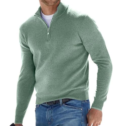 Mens Quarter Zip Up Pullover Soft Long Sleeve Thermal Sweaters Business Slim Fit Polo Knitted Jumper Tops