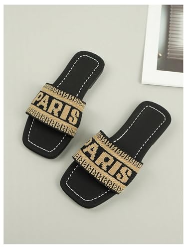 GORGLITTER Girl's Letter Graphic Crochet Flat Sandals Square Open Toe Slip on Slides2