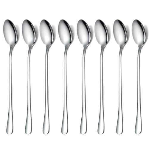 8Pcs Stainless Steel Latte Spoons, 7.71in Long Handled Teaspoons for Hot Drinks & Desserts