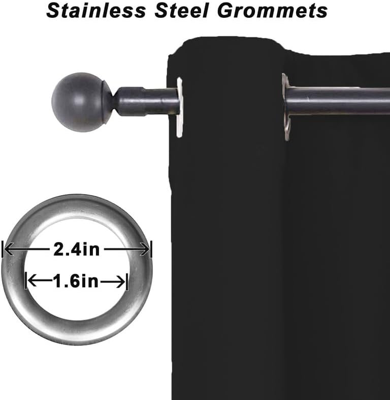 Waterproof Windproof Outdoor Curtains for Patio, Premium Thick Privacy Blackout Curtains with Grommets on Top and Bottom, Fade Resistant Curtain for Gazebo, 1 Panel, W84 xH52, Black