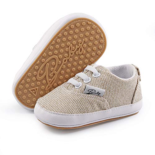 RVROVIC Baby Boys Girls Shoes Canvas Toddler Sneakers Anti-Slip Infant First Walkers 0-18 Months(6-12 Months Infant,Linen Yellow)