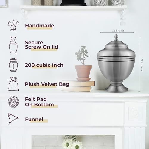 Image of Trupoint Memorials Cremation Urns for Human Ashes, Funeral Memorial Urn for Male and Female, Decorative Burial Metal Urn Collection for Adult Men & Women - Silver Chalice, Adult (200LB)