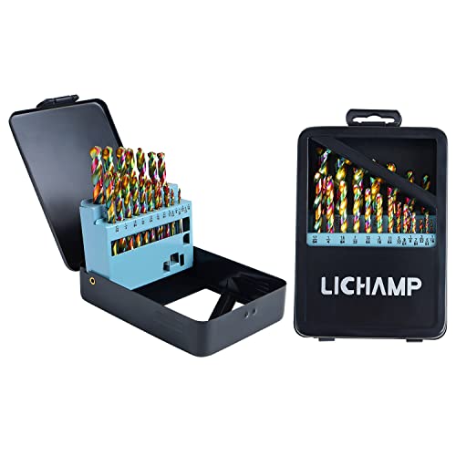 Lichamp M2 Drill Bits Set, 21Pcs 1/16" To 3/8" Hss Bit For Hard Metal, Colorful Ti-Plated Finish, Hardened Stainless Steel And Cast Iron With Indexed Storage Case #TOP27