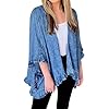 Women's Ruffle Hem Denim Kimono Cardigan Open Fron... #2