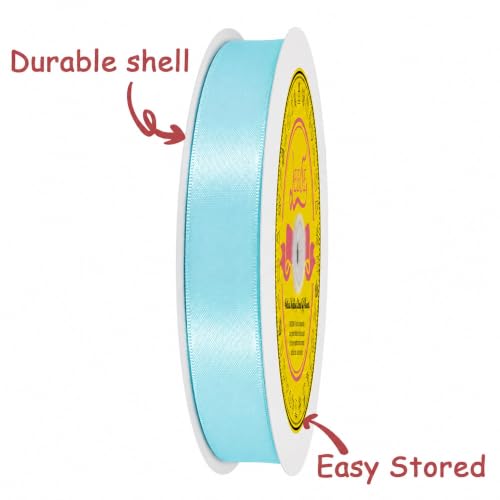 Image of Double Face Light Blue Satin Ribbon 7 /8 Inch X 100 Yards Polyester Ribbon for Gift Wrapping Very Suitable for Weddings Party Hair Bow Invitation Decorations and More