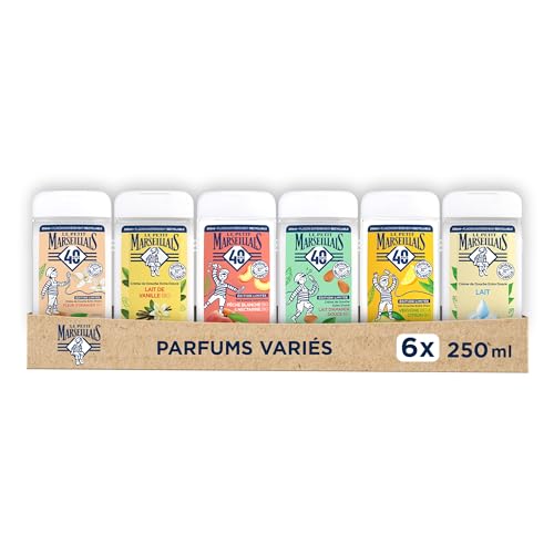 Le Petit Marseillais – Gels Douche Extra Doux 6 Senteurs Différentes (lot 6 flacons de 250 ml) – 92% d'ingrédients d'origine naturelle – Flacons...