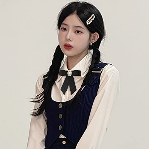 Image of Crystal Big Bowknot Ribbon Pre-tied Bow Neck Tie Brooch Lapel Pins for Women Girls Elegant Pearl Oval CZ Suit Shirt Collar Tie Corsage Accessories Clothes Jewelry Party Banquet Birthday Gifts