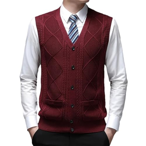 Men's Sweater Vest Basic Sleeveless V-Neck Buttons Down Cable Knitted Cardigan Vest