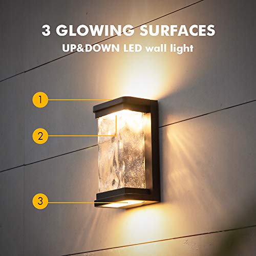 Lutec 1000 Lumen Outdoor Led Wall Light Fixture, Dusk To Dawn Porch Light Wall Sconce With Seeded Glass, Matte Black Wall Lantern Exterior Lighting For House Backyard Patio thumb #3