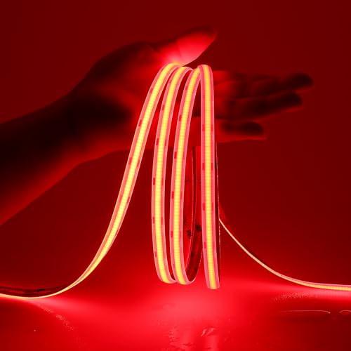 JOYLIT 6M Ruban LED COB 12V Rouge IP65 Étanche 320LEDs/M, CRI 93+ Sans Point 8MM Autocollante Recoupable Bande LED pour Voiture, Armoire, Etagère (Sans Alimentation)