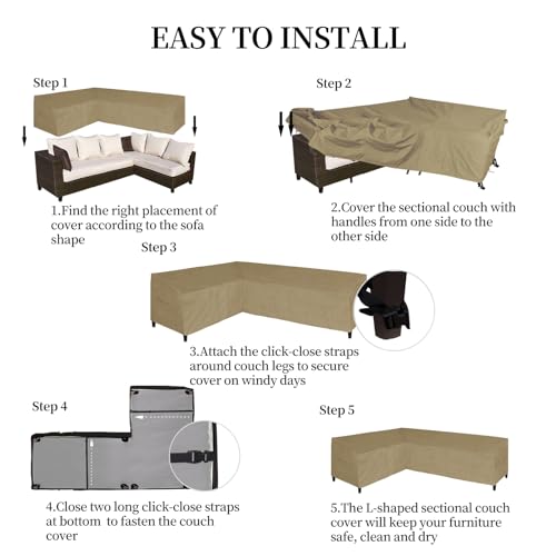 Image of Easy-Going Patio L-Shaped Sectional Sofa Cover, 83 inchX104 Waterproof Outdoor Sectional Cover, Heavy Duty Garden Furniture Protector (Left Facing, Camel)