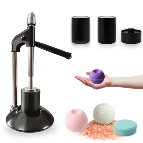 Black Bath Salt Ball Press Machine，DIY Bath Bomb Tool，Bath Salt Ball Maker with 3 Set Molds，DIY for Round，Surprise Bath Bomb Ball，Shower Steamers